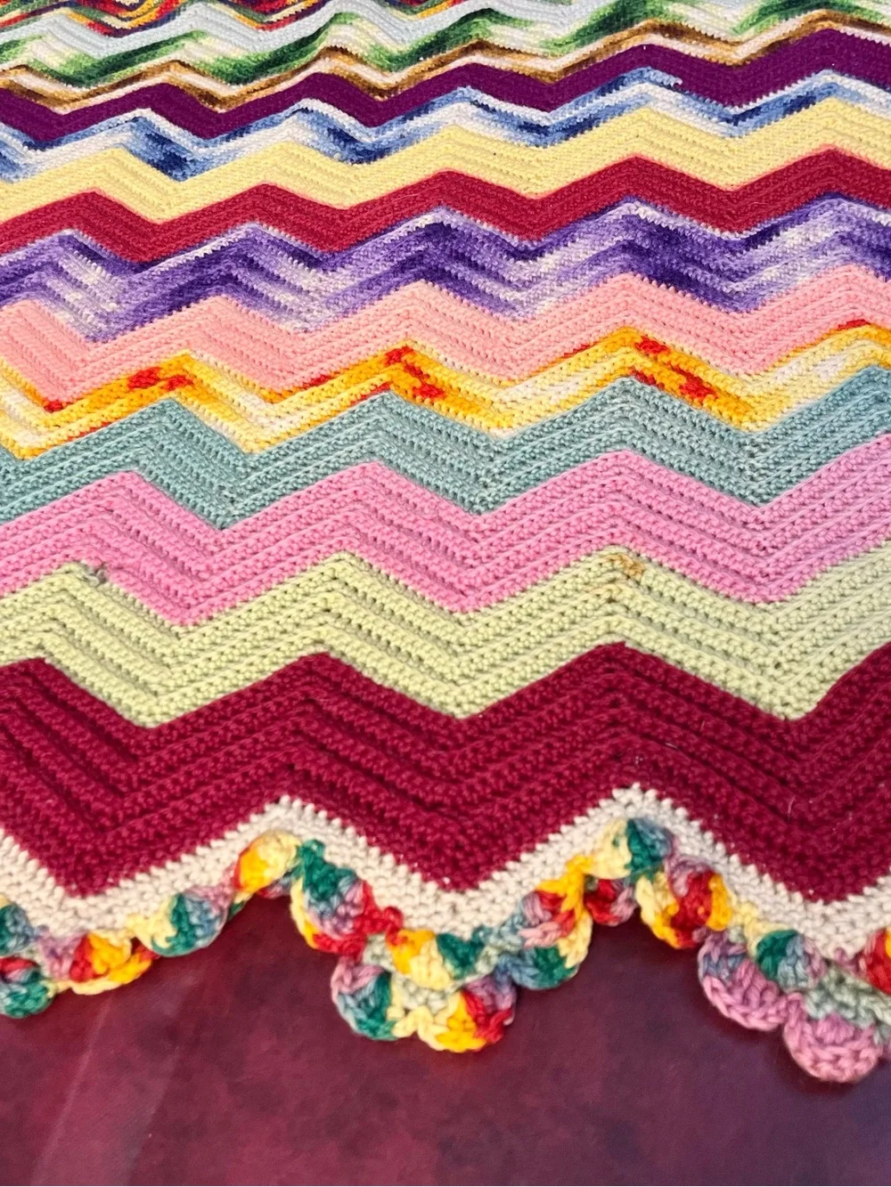 Vintage Crochet Chevron Afghan Throw Blanket Pastel Ripple 76”x38”